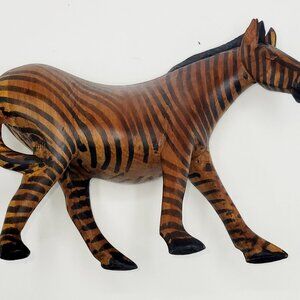 African Kenyan Zebra Hand-carved Heavy Solid-Wood Collectible 8" 1LB VTG